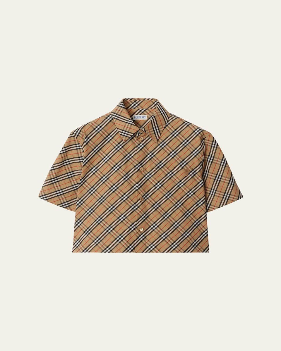 Check Short-Sleeve Crop Button-Down Shirt